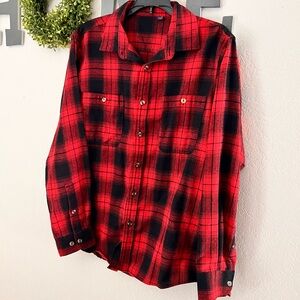 Classic Red and Black Plaid Men's Button Down Shirt